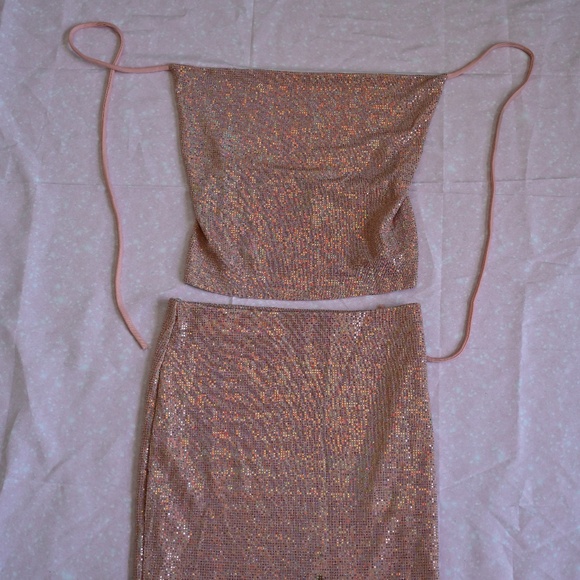 Chocolate USA Y2K Glitter Brown Two-Piece Set – Top & Skirt (Size S) - Picture 1 of 2